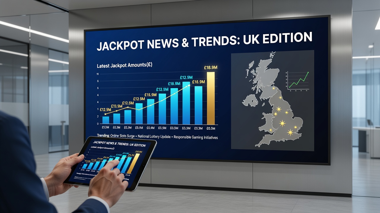 Lotto jackpot celebration scene with winning ticket and UK lottery branding