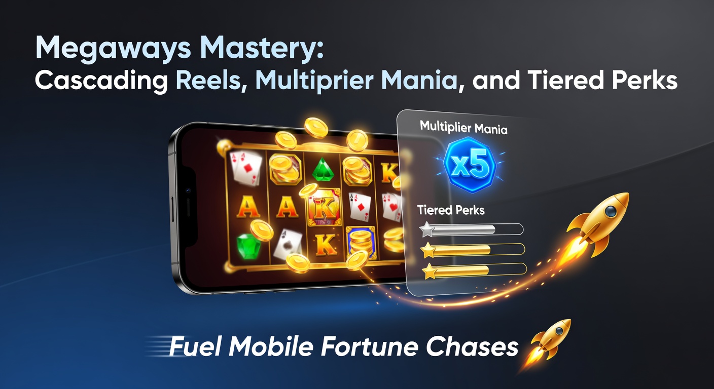 Vibrant Megaways slot interface on a mobile screen showing cascading reels and rising multipliers during a high-stakes spin session