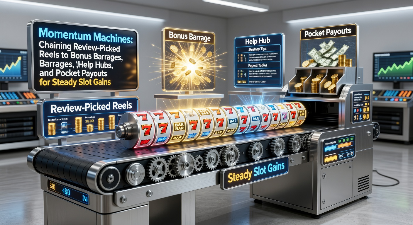 Dynamic graphic showing slot reels linking to cascading bonuses, support icons, and quick payout streams in a momentum-building chain