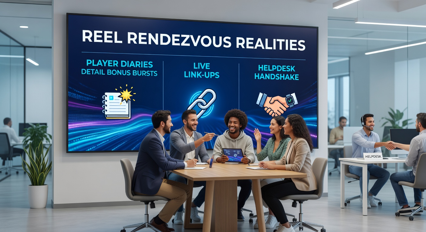 Players connecting via live chat on a mobile slot interface, with a dealer visible on split-screen waving during a bonus round, illustrating seamless link-ups