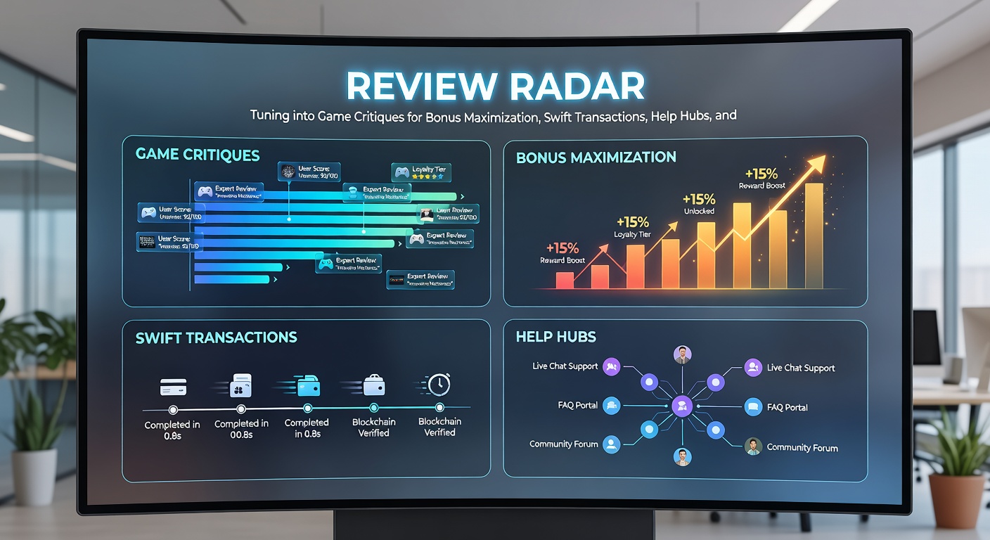 Illustration of speedy transaction icons, review stars, and mobile banking interfaces connected to slot reels and live dealer tables