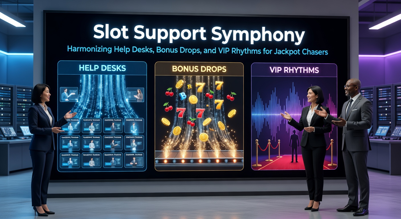 Vibrant slot machine display with cascading bonuses and support icons harmonizing in a symphony of lights and notifications, capturing the essence of seamless jackpot pursuits