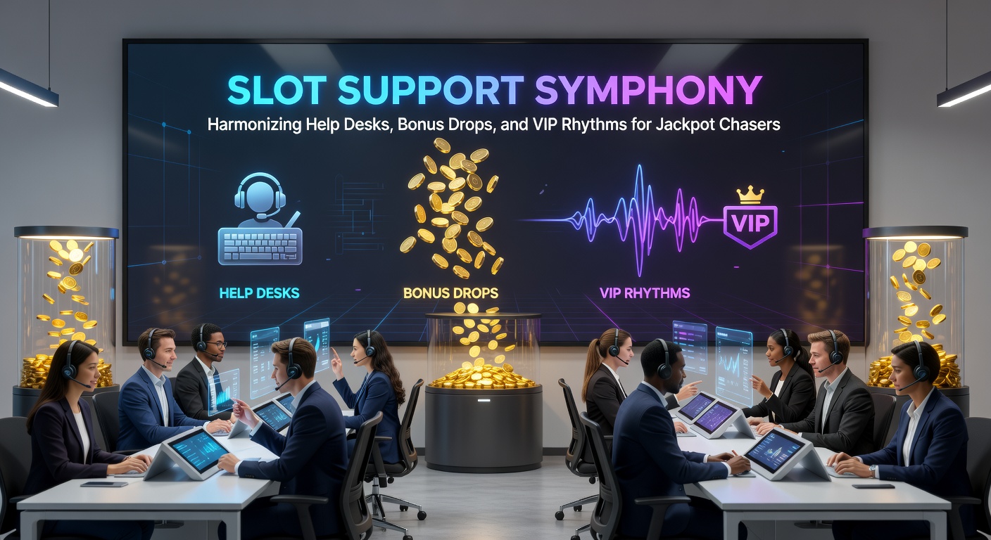 Dynamic screenshot of a bonus drop notification exploding on a slot screen amid VIP tier icons and support chat bubbles, illustrating the rhythmic flow of rewards and assistance