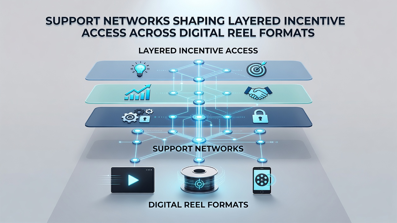 Support team workflow diagram showing incentive access layers across mobile and desktop reel platforms