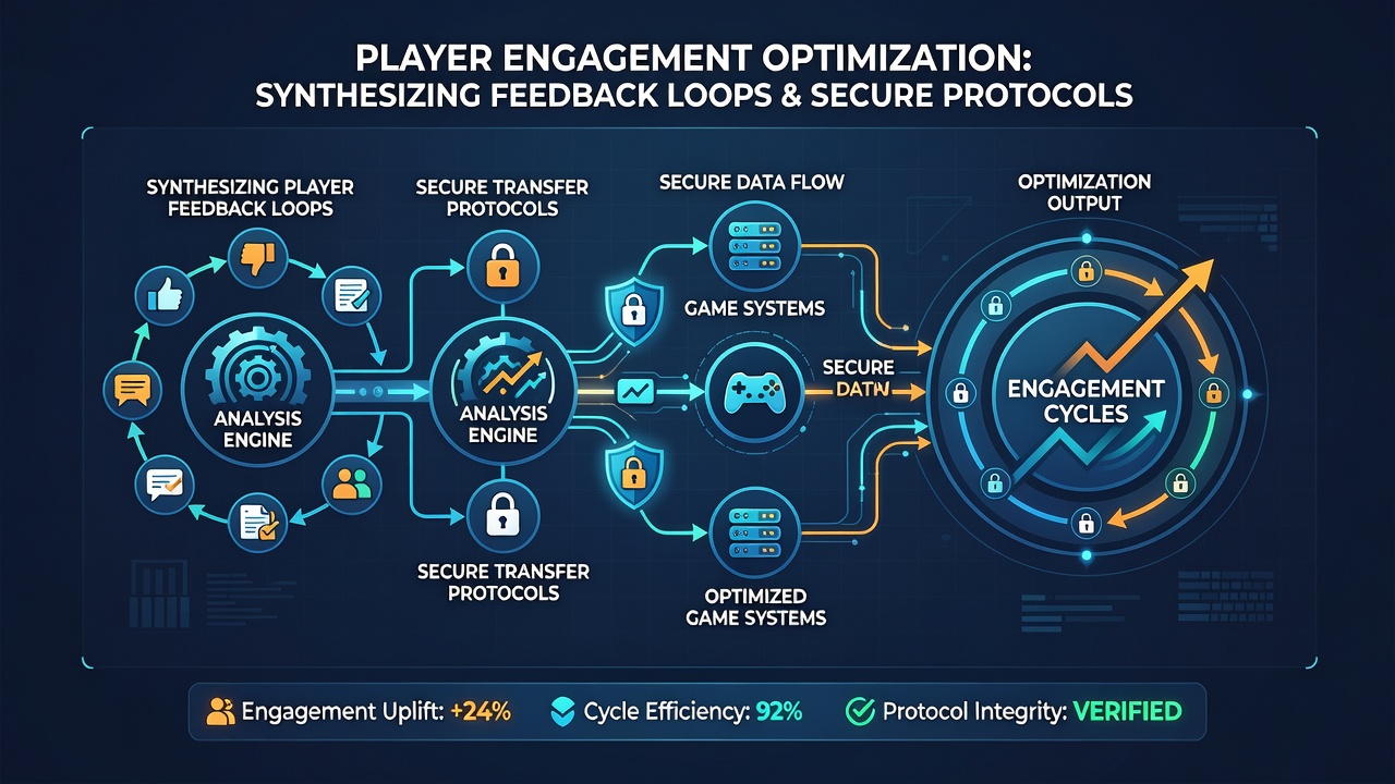 Secure data flow diagram overlaid on portable reel gaming screen showing protocol integration points