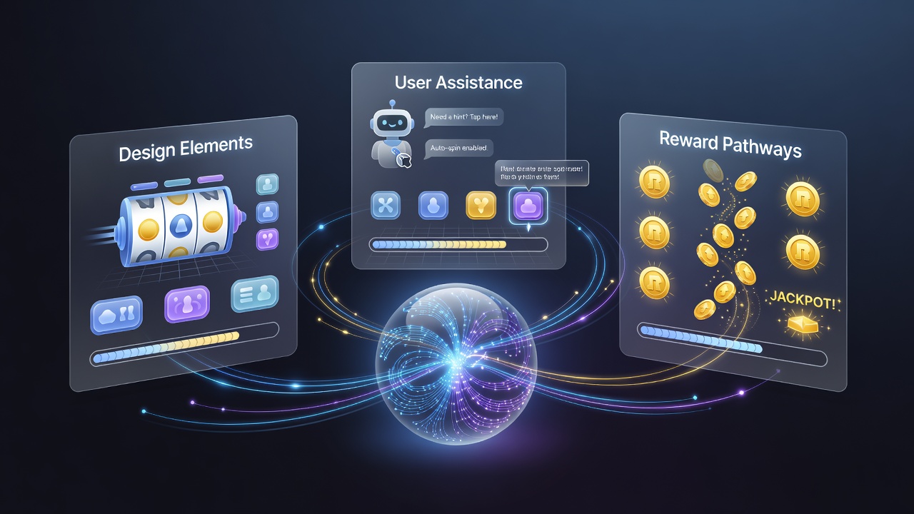 Diagram showing how reward pathways connect with design visuals and support interfaces in virtual reel platforms