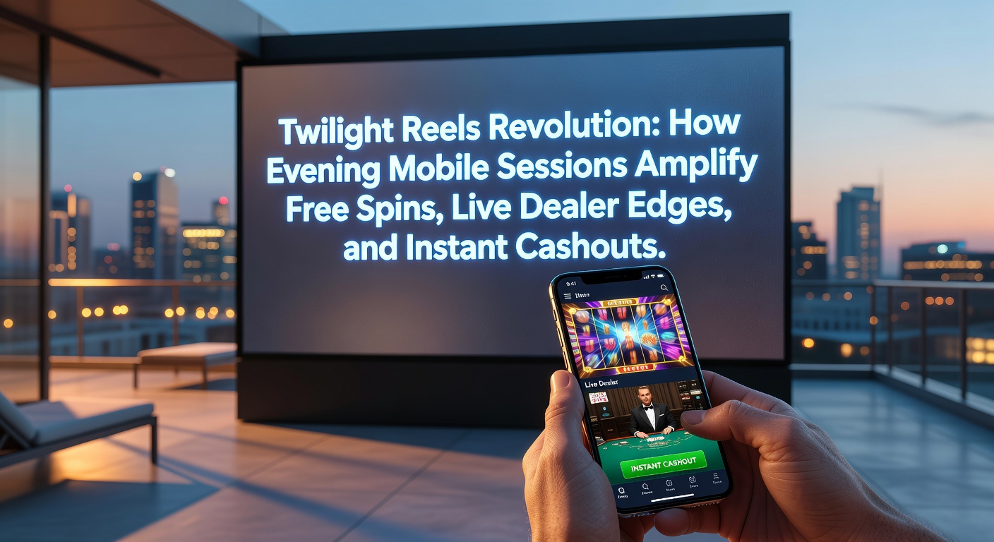 Mobile phone screen showing vibrant evening slot reels spinning with free spin bonuses activating under twilight-themed graphics