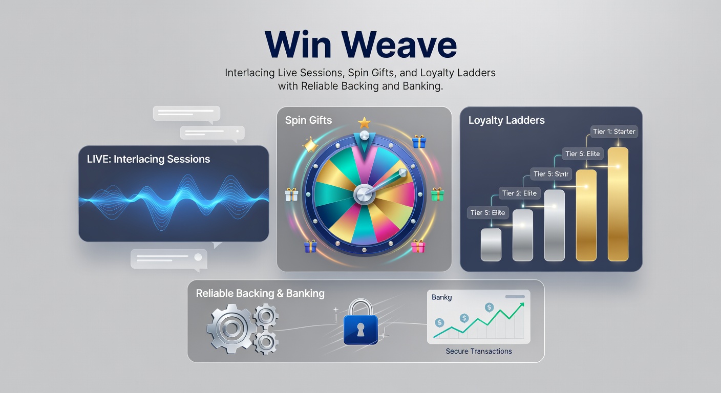 Dynamic illustration of intertwined casino elements including live dealer tables, spinning reels, loyalty tiers, support icons, and secure banking symbols